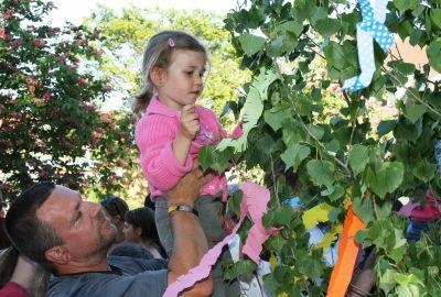 Kinder schmcken den Maibaum 