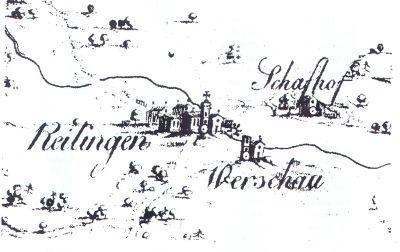 Reilingen, der Schafhof und Wersau aus der Karte 1776