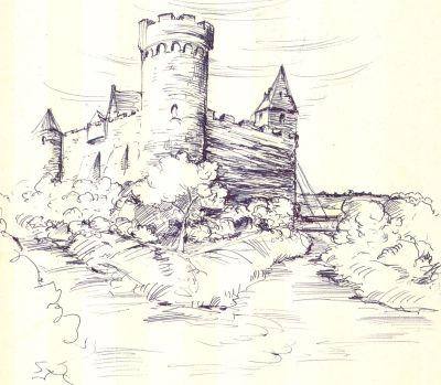 Zeichnung vom frheren Konrektor Mller ber die Burg Wersau