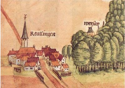 Ansicht von Reilingen auf der kurpf. Wildbannkarte 1548